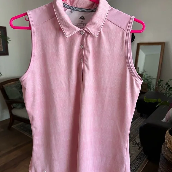 Adidas Women's Pink Collared Active Golf Tennis Pickle Ball Tank Top Shirt Sz M - Picture 2 of 12